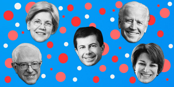 Image: Sen. Elizabeth Warren, Former Vice President Joe Biden, Sen. Bernie Sanders, Mayor Pete Buttigieg and Sen. Amy Klobuchar have all qualified for next month's Democratic debate in Los Angeles.