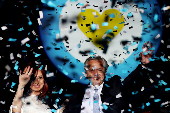 Image: Argentinian President Alberto Fernandez and Vice President Cristina Fernandez de Kirchner at the Casa Rosada Presidential Palace after their inauguration in Buenos Aires on Dec. 10, 2019.