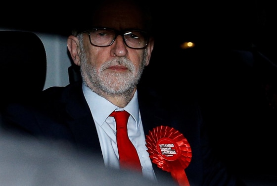 Image: Britain's opposition Labour Party leader Jeremy Corbyn leaves the Labour Party's headquarters following the general election in London