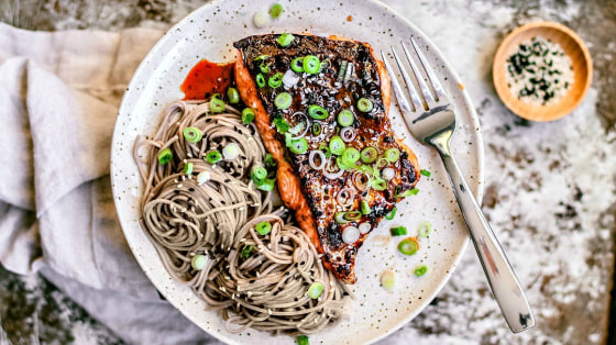 Hot honey and soy salmon