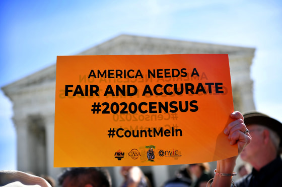 Image: Demonstrators rally outside the Supreme Court after a proposal to add a citizenship question to the 2020 Census was reintroduced on April 23, 2019.