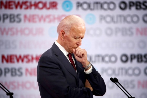 Image: Former Vice President Joe Biden listens during a Democratic presidential primary debate in Los Angeles on Dec. 19, 2019.