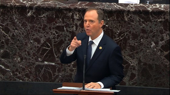 Image: House impeachment manager Rep. Adam Schiff, D-Calif., speaks during the impeachment trial against President Donald Trump in the Senate at the U.S. Capito