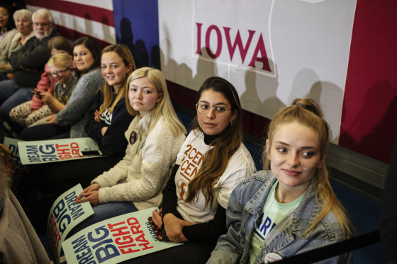 Image: Supporters attend a Sen. Elizabeth Warren, D-Mass., presidential campaign event in Marshalltown, Iowa, on Jan. 12, 2020.