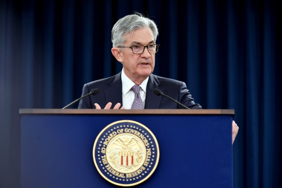 Image: Federal Reserve Chairman Jerome Powell speaks at a press conference on Jan. 29, 2020.