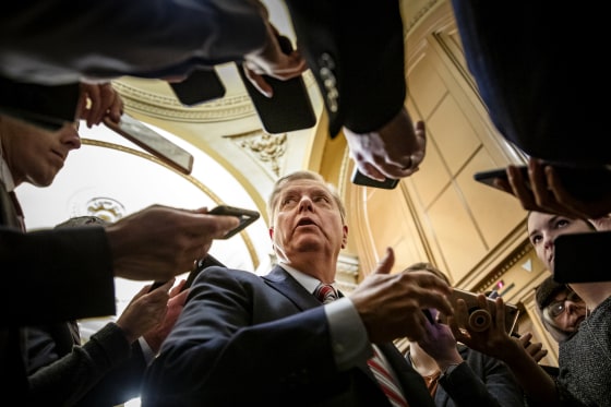 Image: Sen. Lindsey Graham, R-S.C., speaks to reporters at the Capitol on Jan. 29, 2020.