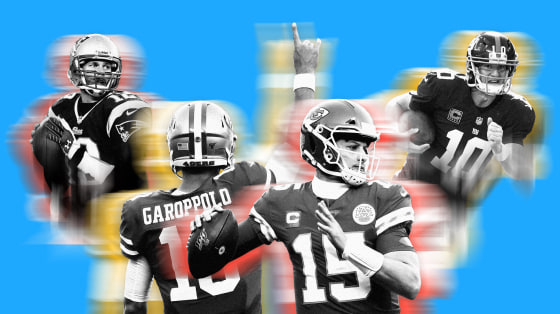 Image; The old guard quarterbacks, like Tom Brady and Eli Manning, are passing the baton to a new class of players like Jimmy Garoppolo and Patrick Mahomes.