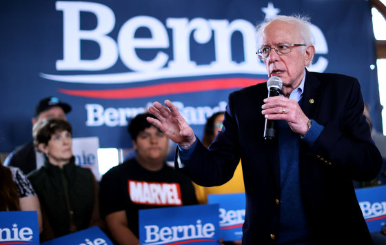 Image: Sen. Bernie Sanders, I-VT, speaks at a presidential campaign event in Perry, Iowa, on Jan. 26, 2020.