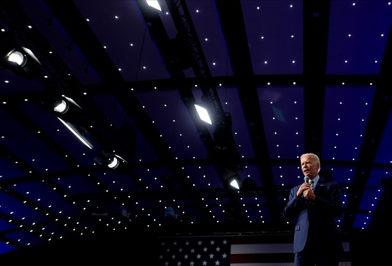 Image: Joe Biden speaks at a forum in Des Moines, Iowa, on Aug. 10, 2019.
