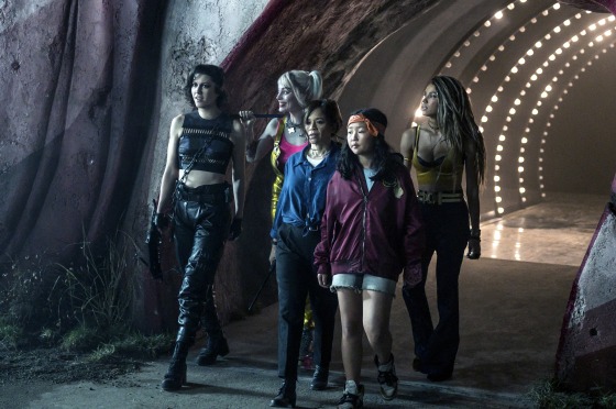 Mary Elizabeth Winstead as Huntress, Margot Robbie as Harley Quinn, Rosie Perez as Renee Montoy, Ella Jay Basco as Cassandra Cain and Jurnee Smollett-Bell as Black Canary in "Birds of Prey."