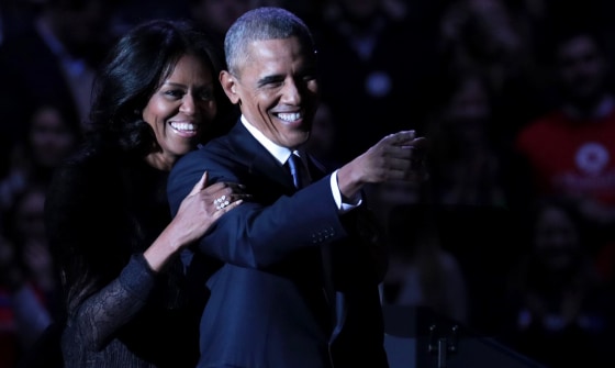 Image: President Barack Obama and first lady Michelle Obama during his farewell address in Chicago on Jan. 10, 2017.