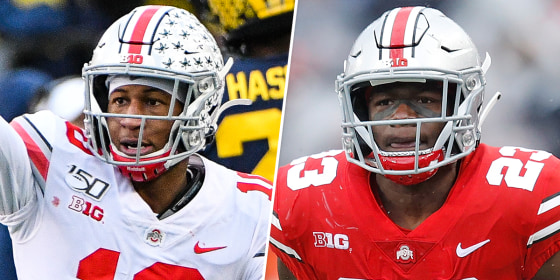 Ohio State Buckeyes players Amir Riep, left, and Jahsen Wint.