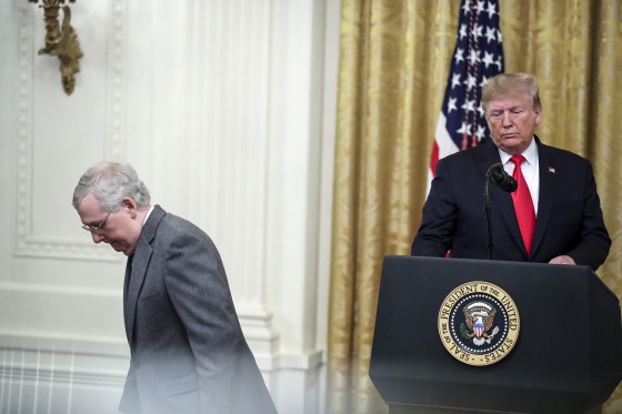 Senate Majority Leader Mitch McConnell, R-Ky., and President Donald Trump during an event on judicial confirmations in the East Room of the White House on Nov. 6, 2019.