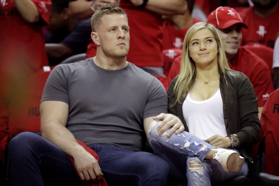 Image: J.J. Watt and Kealia Ohai at a basketball game in Houston on May 26, 2019.