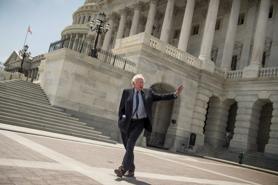 Image: Sen. Bernie Sanders, I-Vt., leaves the Capitol in 2017.