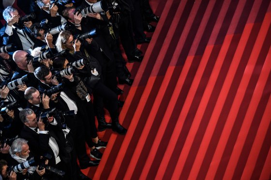Photographers wait for cast members to leave the theater following a screening at the Cannes Film Festival in France, on May 21, 2019.
