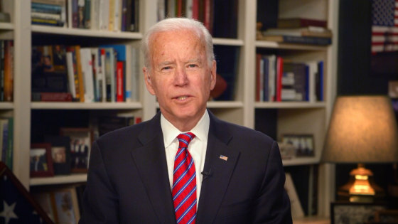 Image: Joe Biden speaks on \"Meet the Press\" on March 29, 2020.