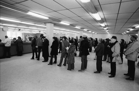 An unemployment line in Brooklyn, N.Y., on March 1974