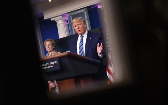 Image: President Donald Trump during a briefing after a Coronavirus Task Force meeting at the White House