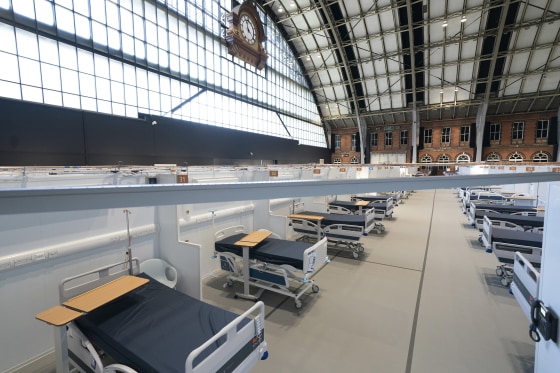 Image: A view of beds on a ward at the Nightingale Hospital North West set up in the Manchester Central Convention Complex in Manchester