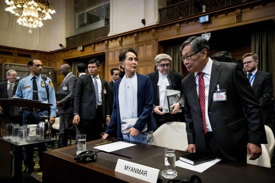Image: Myanmar's State Counsellor Aung San Suu Kyi stands before the UN's International Court of Justice on Dec. 11, 2019 in the Peace Palace of The Hague