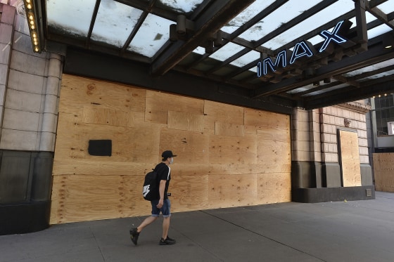 A closed AMC movie theater in New York City this week.