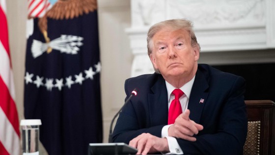 Image: President Donald Trump holds a roundtable discussion with Governors about economic reopening of closures due to COVID-19, known as coronavirus, in the State Dining Room of the White House