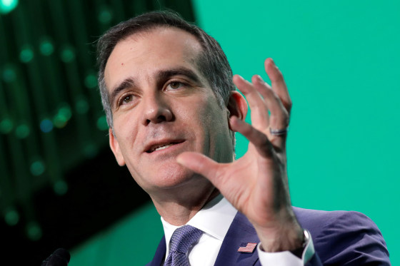Los Angeles Mayor Eric Garcetti delivers remarks at The United States Conference of Mayors winter meeting in Washington