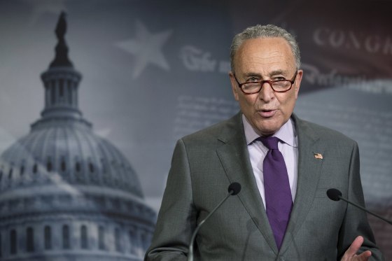 Image: Senate Minority Leader Chuck Schumer of N.Y., speaks during a news conference on Capitol Hill