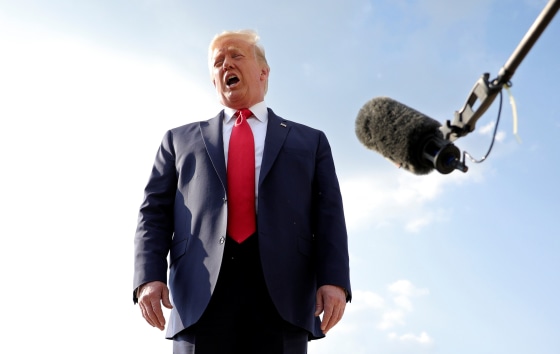 Image: President Donald Trump speaks to reporters before boarding Air Force One for travel to Mount Rushmore from Washington