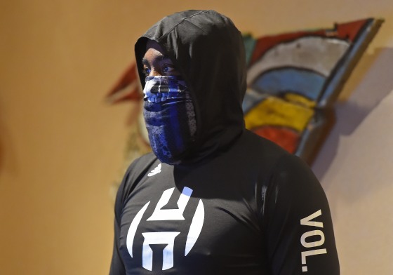 James Harden of the Houston Rockets talks to the media during practice as part of the NBA Restart 2020 on July 16, 2020 in Orlando, Fla.