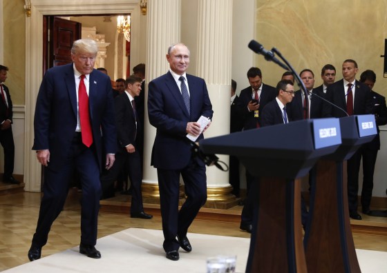 Trump and Putin at Helsinki summit where Trump looked like Putin's whipping boy.