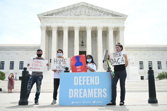 Demonstrators rally in support of Deferred Action for Childhood Arrivals outside the U.S. Supreme Court on June 15, 2020.