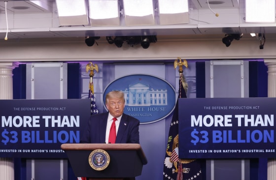 President Donald Trump speaks during a news conference at the White House on July 28, 2020. Trump announced that Eastman Kodak will receive a loan to manufacture ingredients used in pharmaceuticals.