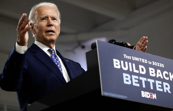 Democratic presidential candidate Joe Biden speaks at a campaign event in Wilmington, Del., on July 28, 2020.