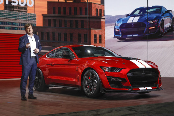 Jim Farley reveals the 2020 Ford Mustang Shelby GT 500 at the 2019 North American International Auto Show in Detroit on Jan. 14, 2019.