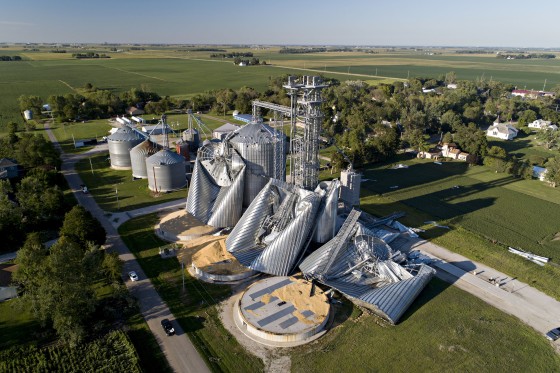 Image: Damaged grain bins at the Heartland Co-Op grain elevator in Luther, Iowa,