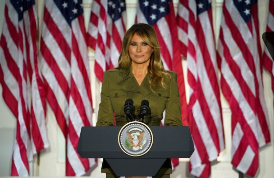 Image: First lady Melania Trump delivers her live address to the largely virtual 2020 Republican National Convention from the Rose Garden of the White House