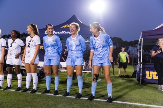 Sophia Garrido, right, is a goalkeeper for U.C. San Diego's women's soccer team.