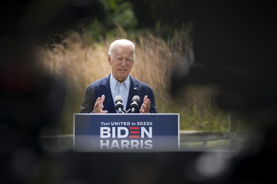 Image: Democratic presidential nominee Joe Biden speaks about climate change and the wildfires on the West Coast a the Delaware Museum of Natural History