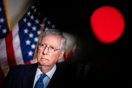 Image: Senate Majority Leader Mitch McConnell (R-KY) speaks to reporters after the Senate Republican luncheon on Capitol Hill