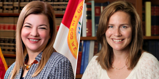 Judge Barbara Lagoa, left, and Judge Amy Coney Barrett.