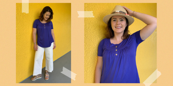 woman wearing amazon ruffle top