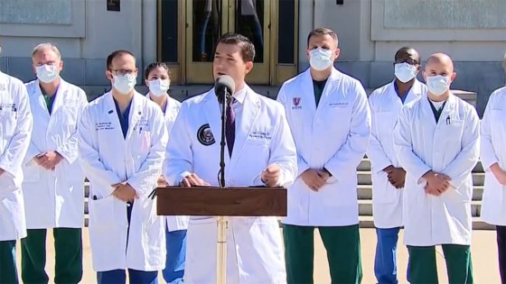 Dr. Sean Conley speaks at about President Donald Trump's medical condition outside Walter Reed Medical Center in Bethesda, Md., on Oct. 3, 2020.