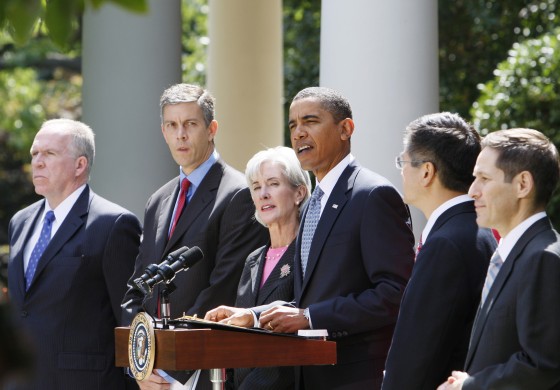 Barack Obama, Kathleen Sebelius, Arne Duncan, Thomas Frieden, Gary Locke, John Brennan