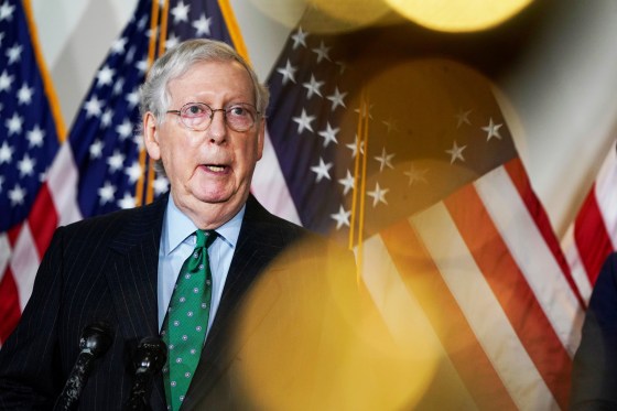 Image: Senate Majority Leader Mitch McConnell (R-KY) speaks to journalists in Washington