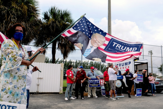 Image: Supporters for Donald Trump outside a polling station as early voting begins in Florida