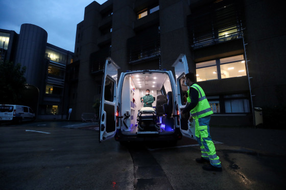 Image: Medical personnel prepare to leave for another mission outside of the CHU Dinant-Godinne hospital, amid the coronavirus disease (COVID-19) outbreak, in Mont-Godinne, Belgium