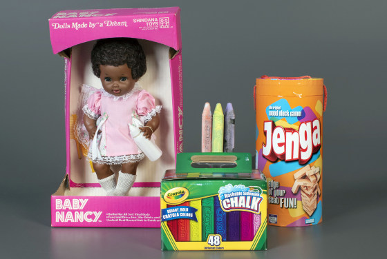 Image: Baby Nancy, by Shindana Toys; Sidewalk Chalk, by Crayola; and Jenga, by Parker Brothers, left to right, that were inducted into the National Toy Hall of Fame