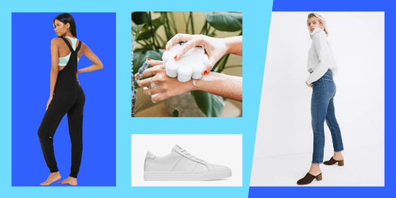 Layback Jumpsuit, French Lavender Wild Flower Bath Sponge, The Royale, The Perfect Vintage Jean in Maplewood Wash.